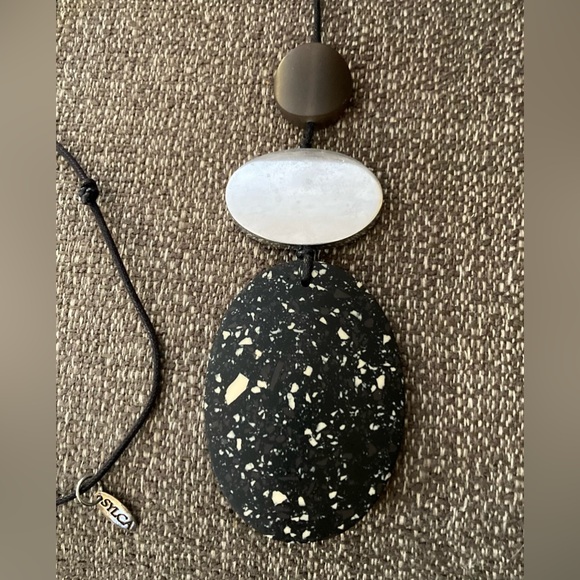 SYLCA Black & Silver, Natural Stone Pendant Necklace - Picture 2 of 6